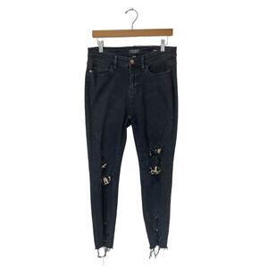 Judy Blue Skinny‎ Fit Distressed Jeans Black Raw Hem Leopard Patch Women Sz 9/29